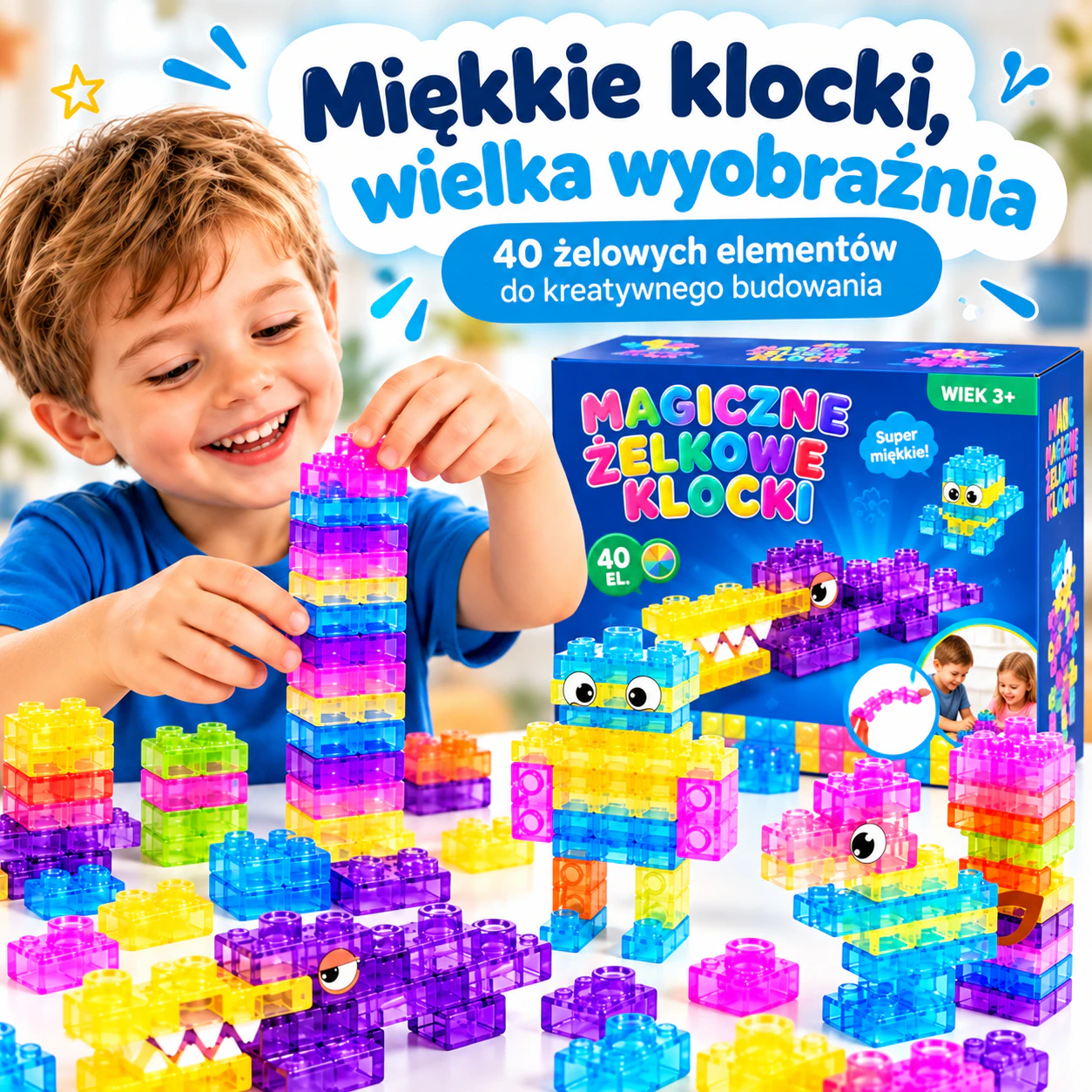 Gummy - Miękkie Żelkowe Klocki do Kreatywnej Zabawy Bez Ekranu, 40 Elementów 1